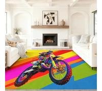 Tapis Salon Moderne 140 x 200 cm Lavable en Machine Super Doux et Sports de Motos Tout-Terrain Pop Art Antidérapant Tapis Salon Doux Poil Court pour Chambre Adulte, Salle à MangerCouleur