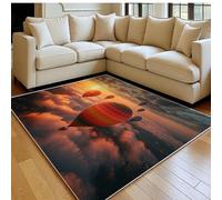 Tapis Salon Moderne 140 x 200 cm Montgolfière au Coucher du Soleil Flanelle Rouge Doux Poil Court Antidérapant, Grand Tapis Chambre Salon Cuisine Couloir