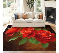 Tapis Salon Moderne 180 x 250 cm Lavable en Machine Super Doux et Gros Plan de Roses impressionnistes Antidérapant Tapis Salon Doux Poil Court pour Chambre Adulte, Salle à MangerRouge