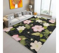 Tapis Salon Moderne 60 x 110 cm Lavable en Machine Super Doux et Fleurs de Pommier d'ornement délicates et Antidérapant Tapis Salon Doux Poil Court pour Chambre Adulte, Salle à Manger, Cuisine Rose
