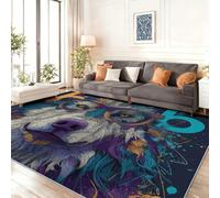 Tapis Salon Moderne 90 x 150 cm Lavable en Machine Super Doux et Miroir décoratif Trendy Wolf Individualité Antidérapant Tapis Salon Doux Poil Court pour Chambre Adulte, Salle à Mangerbleu