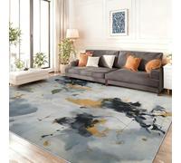 Tapis Salon Moderne 90 x 150 cm Lavable en Machine Super Doux et Motifs Abstraits dorés, Luxe Discret Antidérapant Tapis Salon Doux Poil Court pour Chambre Adulte, Salle à MangerGris foncé