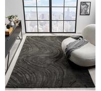 Tapis salon moderne avec poils courts thème vagues 3D - VIMODA - Berbère - anthracite 160 cm Rond