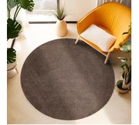 Tapis à Poils Ras, Unicolor - Monochrome, Tapis Marron, 120 cm Rond, Tapis de Style Moderne, Tapis Salon