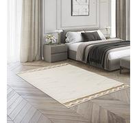 Tapis Salon Moderne Esprit Berbère, Tapis intérieur géométrique pour Le Salon - la Chambre, Tissage mécanique Plat et épaisseur 22 mm, Effet 3D, 100% Polypropylène, 120x170 cm, Crème - Beige
