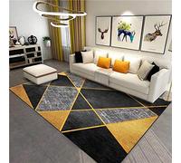 Tapis Salon Moderne Grand Bloc de Couleur Noir Triangle doré Couloir Chambre Cuisine Salle de Bain Tapis Doux 180 x 250 cm