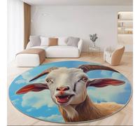 Tapis Salon Moderne Tapis Chèvres du réalisme européen, Ciel Bleu Chambre 150 cm (Round) à Poils Courts,Doux et Moelleux - Cuisine Moquette Chambre, Salle à Manger Marron Bleu