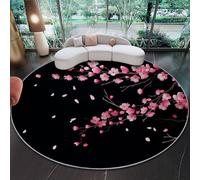 Tapis Salon Moderne Tapis Fleurs de Cerisier de Style Japonais Magnifiques Chambre 100 cm (Round) à Poils Courts,Doux et Moelleux - Cuisine Moquette Chambre, Salle à Manger Rose