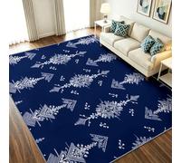 Tapis Salon Moelleux 60 x 90 cm Traditionnel, Moquette Chambre Antidérapant Lavable - Ultra Doux à Poils Ras, Tie-Dye Géométrique Lignes - Petit Tapis pour Intérieur Salle à Manger, Cuisine, Bleu