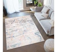 Tapis Salon Motif court Design moderne Vintage Bleu Beige Ornements 160 x 230 cm