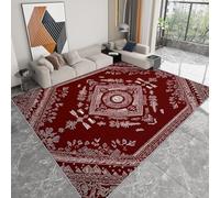 Tapis Salon Motif Géométrique du Sud-Ouest Doux 100 x 160 cm, Tapis Rouge-Brun Chambre à Poils Courts Grand Antidérapant pour Chambre à Coucher, Chambre d'enfant, Bureau, Salle à Manger