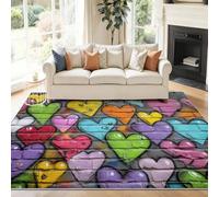 Tapis Salon Mur De Briques Moderne en Forme De Cœur, Moquette Lavable en Machine avec Dessous Antidérapant, Tapis Décoratif pour Chambre Cuisine Entrée et Maison, Coloré, 60 x 110 cm