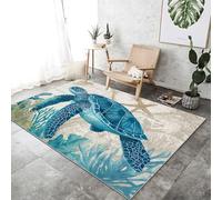 Tapis Salon Navigation Style 60 x 110 cm, Doux à Poils Courts Chambre Moquette Vintage Océan Animal Tortue Tapis Imprimé Antidérapant pour la Cuisine le Bureau la Chambre d'Enfants Bleu Marine