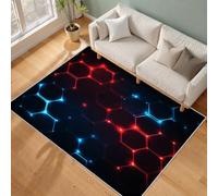 Tapis Salon Nid d'abeille 150x210 Grand Tapis Géométrique Bleu Rouge