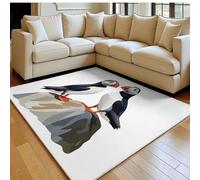 Tapis Salon Oiseaux du macareux 80 x 120 cm Blanc Doux Poil Court Antidérapant Lavable en Machine, Grand Tapis Salon Chambre Adulte Salle à Manger Cuisine
