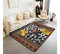 Tapis Salon Ouest Texas Étoile Tapis Chambre Rustique Cuir de Vache Tapis Sol 100x150 Vache Imprimer Animal de Ferme Tapis de Salon pour Les Enfants Adolescents Adultes Cowboy Vintage Tournesol