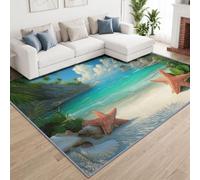 Tapis Salon Paillasson Rectangular, Anti Slip Soft Cosy Tapis en Île tropicale étoiles de mer Imprimé, Chambre Poil ras Carpette Idéal pour la Décoration Enfants 80 x 150 cm Paysage tropical côtier