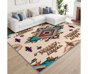 Tapis Salon Paillasson Rectangular, Anti Slip Tapis en Géométrie du Sud-Ouest américain Imprimé, Chambre Poil ras Carpette Idéal pour la Décoration Enfants 140 x 200 cm Style tribal indigène