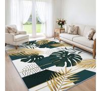 Tapis Salon Palmier Tropical Monstera 180x270cm Lavable en Machine | Végétal Géométrique Luxe, Doux, Antidérapant, Poil Ras, pour Chambre Adulte, Descente de Lit, Couloir, Bureau, Salle à Manger