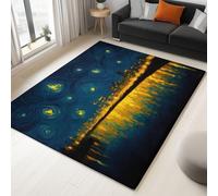 Tapis Salon Peinture À l'huile Nuit Étoilée Horizon De La Ville 140x200cm Tapis Antidérapant Intérieur Doux et Moelleux, Moquette Décora Lavable pour Maison, Chambre, Bureau, Chambre d'enfant
