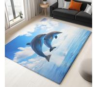 Tapis Salon Photographie HD Ciel Bleu Dauphins - Moquette À Poils Ras Tapis De Chambre Doux, Antidérapant, Pelucheux, Shaggy Intérieur pour La Décoration De La Maison 160 X 230 Cm Bleu Clair