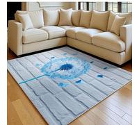 Tapis Salon Pissenlit sur Le Mur de Briques 80 x 120 cm Bleu Doux Poil Court Antidérapant Lavable en Machine, Grand Tapis Salon Chambre Adulte Salle à Manger Cuisine