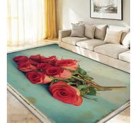 Tapis Salon Plantes Et Fleurs 160 x 230 cm, Moquette Lavable en Machine avec Dessous Antidérapant, Roses Rouges Rétro Tapis Décoratif pour Chambre À Coucher, Rouge Marron