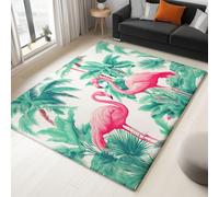 Tapis Salon Plantes Tropicales Flamant Rose, Dimension 180 x 240 cm, Vert, Tapis Anti Slip Moelleux Chambre, Interieur et Extérieur - Absorbant, Facile à Nettoyer, Lavable en Machine
