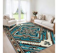 Tapis Salon Plumes Flèches Aztèques Turquoise 140x200cm Lavable en Machine | Géométrique Bohème, Doux, Antidérapant, Poil Ras, pour Chambre Adulte, Descente de Lit, Couloir, Bureau, Salle à Manger