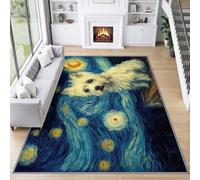 Tapis Salon Poil Ras 140 x 200 cm Nuit Étoilée Animal Chien Tapis, Impressionnisme Descente de lit Chambre Doux Antidérapant Lavable Carpette Salon Moderne Paillasson Sol Intérieur pour Salon Chambre