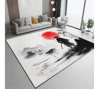 Tapis Salon Poil Ras Oriental Minimaliste 60 x 90 cm | Tapis Samouraï Crépuscule Bambou Bateau Noir Facile d'entretien Antidérapant Lavable Résistant pour Animaux, Cuisine