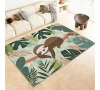 Tapis Salon Poils Courts 80 x 150 cm, Dessin Animé Paresse Feuilles Tropicales Tapis Chambre Lavable Doux et Confortable, Vert Moquette Antidérapant et résistant pour Chambre d'enfant