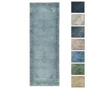 Tapis Salon Poils Courts Argent 80x195 cm - TESSO LIVING - Vintage - Lavable - Franges de coton