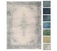 Tapis Salon Poils Courts Creme 230x320 cm - TESSO LIVING - Vintage - Lavable en Machine - Franges de Coton