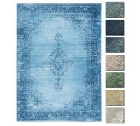 Tapis Salon Poils Courts Jeans Bleu 230 X 320 cm - Kelim Tapis Berbere Lavable - TESSO LIVING - Vintage - Salon