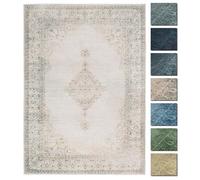Tapis Salon Poils Courts Sable 230x320 cm - TESSO LIVING - Vintage - Lavable en Machine - Franges de Coton