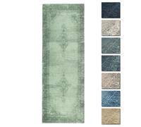 Tapis Salon Poils Courts Vintage Vert 80x195 cm - TESSO LIVING - Lavable en machine - Franges de coton