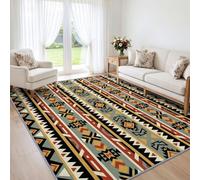 Tapis Salon Rayures Aztèques Sud-Ouest 180x270cm Lavable en Machine | Plumes Flèches Losanges Bohème, Doux, Antidérapant, Poil Ras, pour Chambre Adulte, Couloir, Bureau, Salle à Manger
