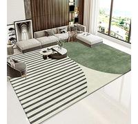 Tapis Salon Rayures Beige Vert Antidérapant Soft Tapis de Chambre Filles Enfants Couloir Décor Tapis de Sol Lavable (120x180cm)