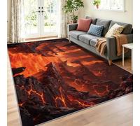Tapis Salon Réalisme Fantastique 140 x 200 cm Lavable en Machine Rug | AntidéRapant Poil Ras Enfer Canyon Volcanique Rivière De Lave pour Chambre Descente de Lit Bureau, Cuisine Orange Rouge