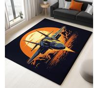 Tapis Salon Résistante à la tache Avion de Combat Chasseur Militaire Vintage Lune, Tapis de décoration Chambre Moquette Doux Antidérapant pour Chambre d'enfant Bureau à domicile, 160 x 230 cm