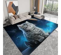 Tapis Salon Résistante à la tache Chaton gris ciel nocturne étoiles, Tapis de décoration Chambre Lavable en Machine Moquette Doux Antidérapant pour Chambre d'enfant Bureau à domicile, 80 x 150cm