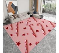 Tapis Salon Résistante à la tache Étoiles et cannes de bonbon, Tapis de décoration Chambre Lavable en Machine Moquette Rose clair Doux Antidérapant pour Chambre d'enfant Bureau à domicile, 140 x 200cm