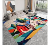 Tapis Salon Résistante à la Tache Géométrique Peinture de Paysage Abstrait Coloré, Tapis de décoration Chambre Moquette Doux Antidérapant pour Chambre d'enfant Bureau à Domicile, 140 x 200 cm
