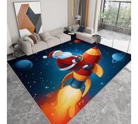 Tapis Salon Résistante à la tache Père Noël fusée ciel étoilé étoiles, Tapis de décoration Chambre Lavable en Machine Moquette Doux Antidérapant pour Chambre d'enfant Bureau à domicile, 80 x 150cm