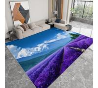 Tapis Salon Résistante à la tache Romance des champs de lavande, Tapis de décoration Chambre Lavable en Machine Moquette Doux Antidérapant pour Chambre d'enfant Bureau à domicile, 120 x 170cm