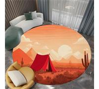 Tapis Salon Rond 150 cm Minimalisme Tente Dans Désert Montagnes Cactus, Lavable en Machine Tapis de Chambre Rond Antidérapant - pour Manger Bureau & Plus Durable Poils Ras Moquette Couleur Orange