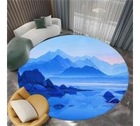 Tapis Salon Rond 160 cm Tapis Rond Peinture Paysage Chinoise Lever Soleil Montagnes, Moquette Ronds Lavable Bleu - pour Chambre et Salle à Manger Doux Antidérapant Anti-peluche Runner de Couloir