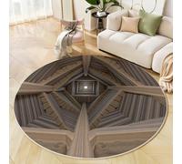 Tapis Salon Rond 200 Cm, Cheminée Abstraite Tapis Chambre Lavable en Machine Antidérapant Salle A Manger, Style d'art Visuel 3D Extra Doux Moquette Chambre pour Cuisine, Entrées, Marron Clair