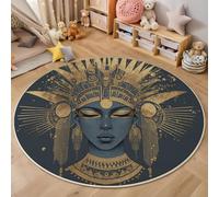 Tapis Salon Rond 240 Cm, Reine L'Égypte Antique Tapis Chambre Lavable en Machine Antidérapant Salle A Manger, Élégant Et Magnifique Extra Doux Moquette Chambre pour Cuisine, Entrées, Gris Bleu